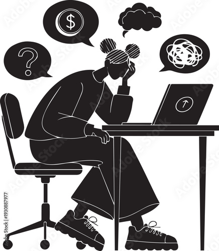 Education Cost Stress  Minimal vector illustration silhouette in white background