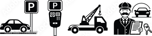 Parking Service Icons Car Towing Valet Transportation