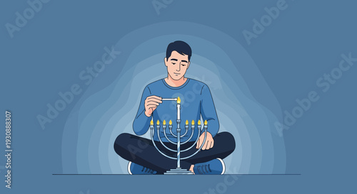 Man Lighting Candles On Menorah During Hanukkah Celebration