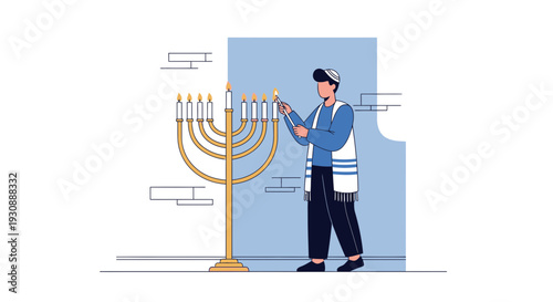 Man Lighting Hanukkah Candles In Festive Celebration