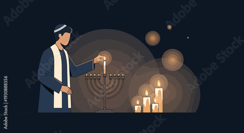 Man Lighting Hanukkah Menorah Candles Warm Glow Celebration