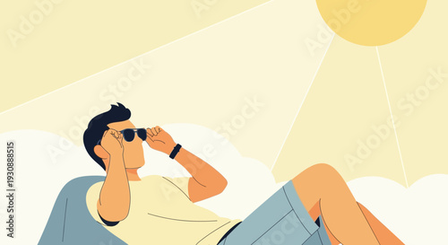 Man Lounging Under Bright Sunlight Adjusting Sunglasses Enjoying Sunny Day Outdoors