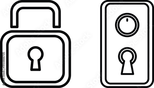 Padlock and digital lock icons in black and white
