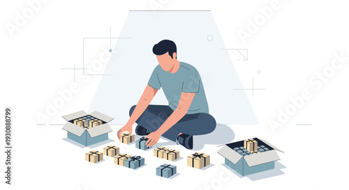 Man Organizing Packages For Distribution Or Shipping Minimalist Style
