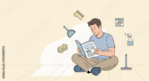 Man Reading Assembly Instructions For Household Chores And Tasks