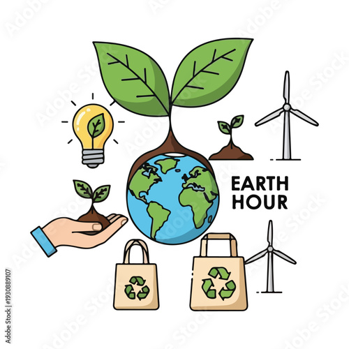 Earth Hour Sustainability and Green Living Environmental Illustration