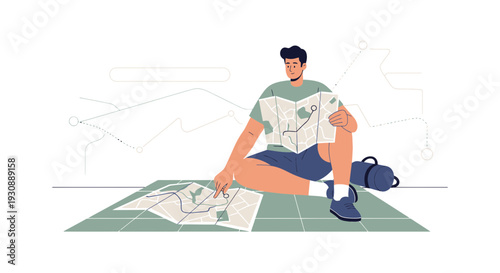 Man Studying Maps Planning Journey Adventure