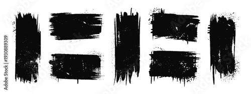 Grunge spray paint graffiti stencil frames.  Black vector rectangles and squares. Airbrushing paint banners, splatter ink shapes. Places for text or pictures. Graffiti spray paint element.