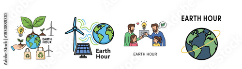 Earth Hour Global Environmental Awareness Icon Set