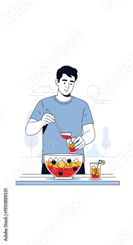 Man Serving Refreshing Fruit Punch From Large Bowl