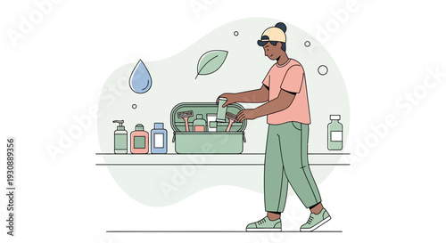 Man Preparing Grooming Kit Before Travel Or Personal Care Routine For Modern Lifestyle