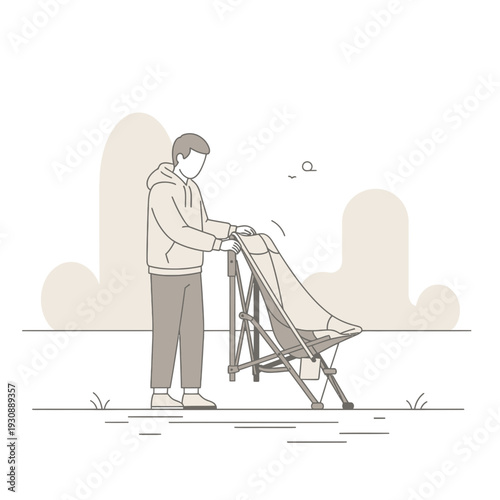 Man Setting Up Compact Folding Camping Chair For Outdoor Adventure Relaxation