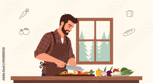 Man Preparing Fresh Vegetables For Healthy Meal Preparation