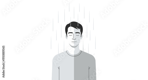 Man Under Rain Abstract Represents Sadness Loneliness Isolation