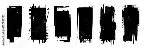 Grunge spray paint graffiti stencil frames.  Black vector rectangles and squares. Airbrushing paint banners, splatter ink shapes. Places for text or pictures. Graffiti spray paint element.