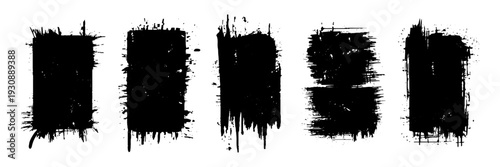 Grunge graffiti stencil frames with spray paint borders. Black vector rectangles and squares. Black airbrushing paint banner, stenciling backdrop and spray paint texture borders. 