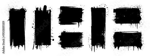 Grunge graffiti stencil frames with spray paint borders. Black vector rectangles and squares. Black airbrushing paint banner, stenciling backdrop and spray paint texture borders. 