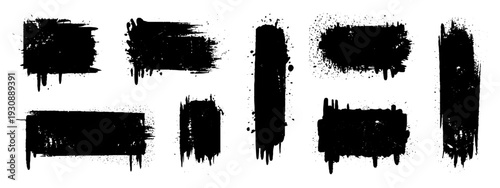 Grunge spray paint graffiti stencil frames.  Black vector rectangles and squares. Airbrushing paint banners, splatter ink shapes. Places for text or pictures. Graffiti spray paint element.