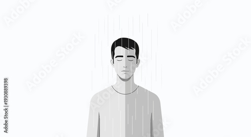 Man Under Falling Lines Representing Rain or Tears