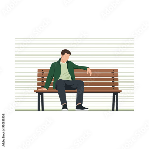 Man Sitting On A Park Bench Waiting Relaxed Casual Style