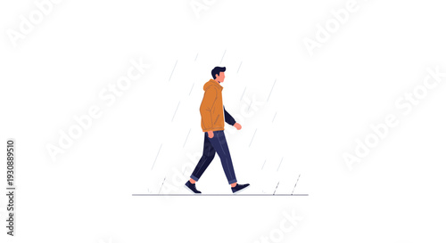 Man Walking In The Rain Simple Illustration