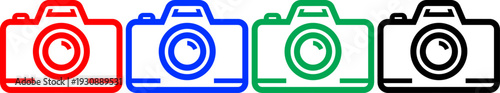 Outline photo camera icons in multiple colors for photography web interface and digital application