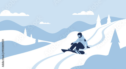 Man Snowboarding Down Snowy Mountain Slope Winter Sport
