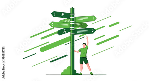 Man Stands At Directional Signpost Representing Life Choices And Future Paths