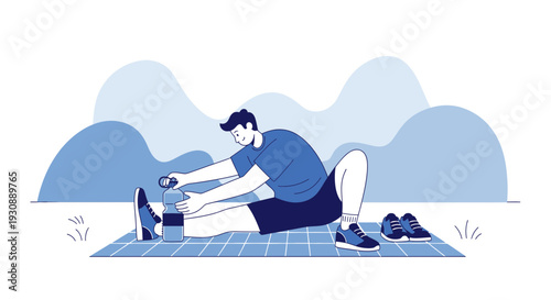 Man Stretching Outdoors With Water Bottle Ready For Workout Session