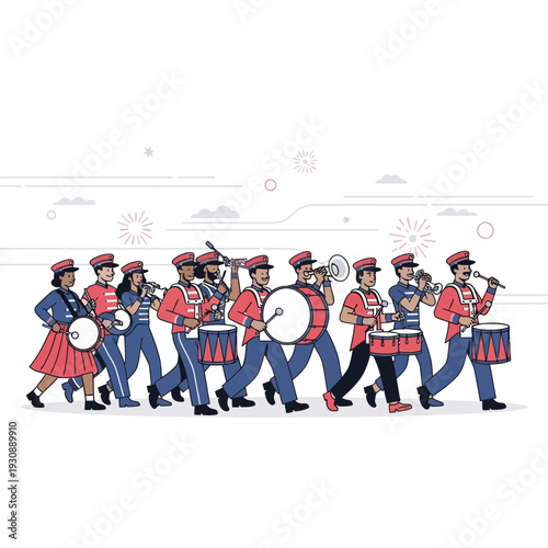 Marching Band Performance Festive Parade Musical Ensemble Celebration