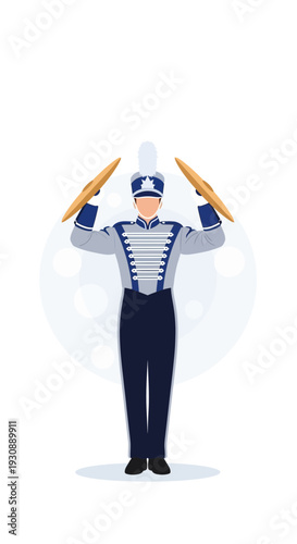 Marching Band Percussionist In Uniform Playing Cymbals Performance
