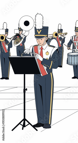 Marching Band Conductor Leading Ensemble Performance