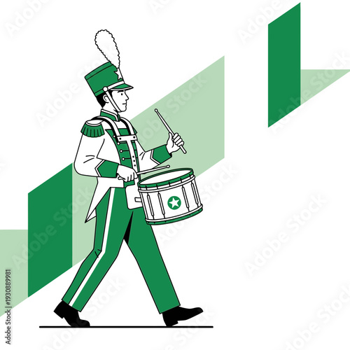 Marching Band Drummer In Uniform Performing Outdoor Street Parade Celebration