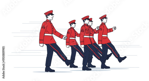 Marching Cadence Of Uniformed Soldiers In Stylized Formation