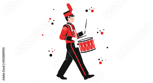 Marching Drummer In Formal Uniform Leading A Parade Performance