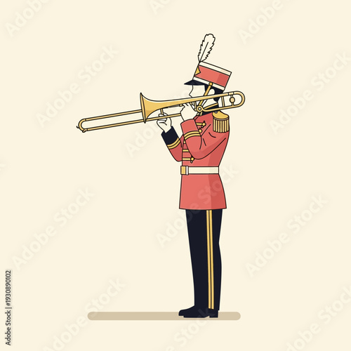 Marching Band Musician Playing Trombone In Uniform