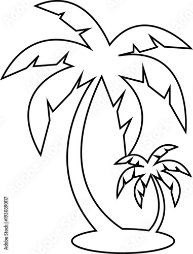 Palm tree vector with tropical coconut tree silhouette and outline icons, summer beach nature symbol isolated on transparent background, editable minimalist design