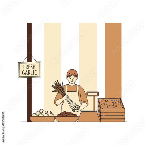 Market Vendor Displaying Fresh Produce Offering Healthy Ingredients For Culinary Creations