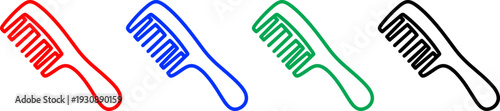 Red blue green black comb hairbrush icons outline set for design vector