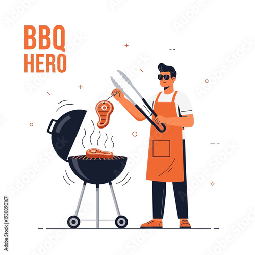 Master Griller Prepares Delicious Steak Over Smoky Barbecue Grill At Outdoor Party