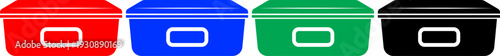 Red blue green black closed containers jars or boxes vector icons set for design