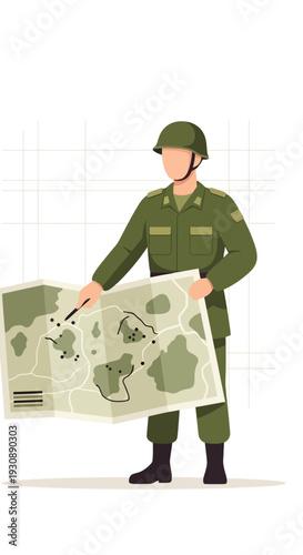 Military Officer Studying Strategic Combat Map Planning Operations
