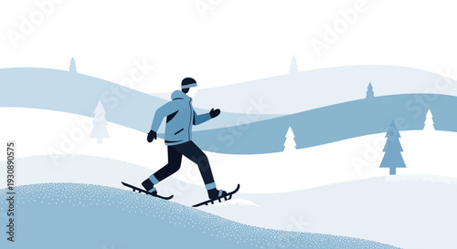 Minimalist Winter Snowshoeing Adventure Through Serene Snowy Hills