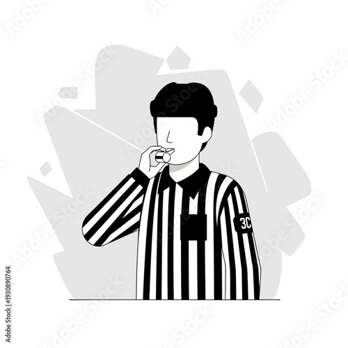 Modern Graphic Illustration Of Sports Referee Blowing Whistle