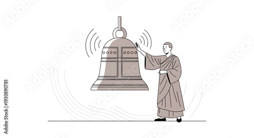 Monk Silhouetted Ringing a Symbolic Bell Representing Peace and Harmony
