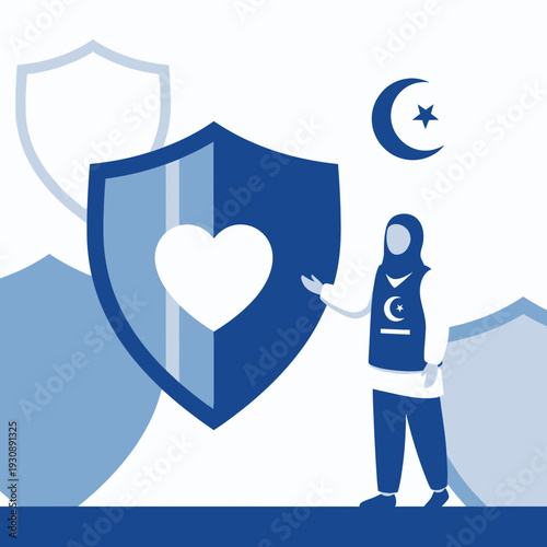 Muslim Woman Protecting Heart Symbol With Shield Security Concept