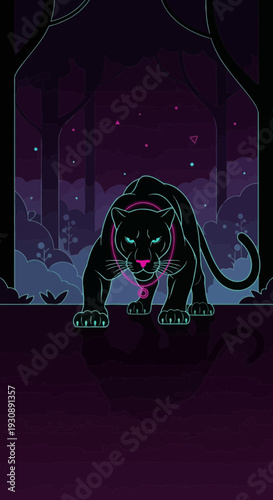 Mysterious Black Panther Emerging From A Dark Enchanted Forest At Night
