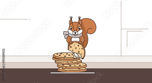 Nutty Delicacies Squirrel Enjoying Homemade Cookie Stack
