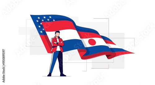 National Pride Personified With Waving Flag In Background