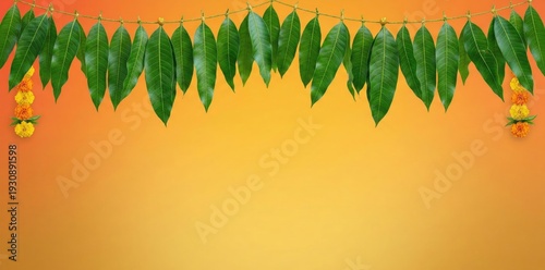 Mango Leaf Toran Decoration – Festive Indian Greeting Banner Background